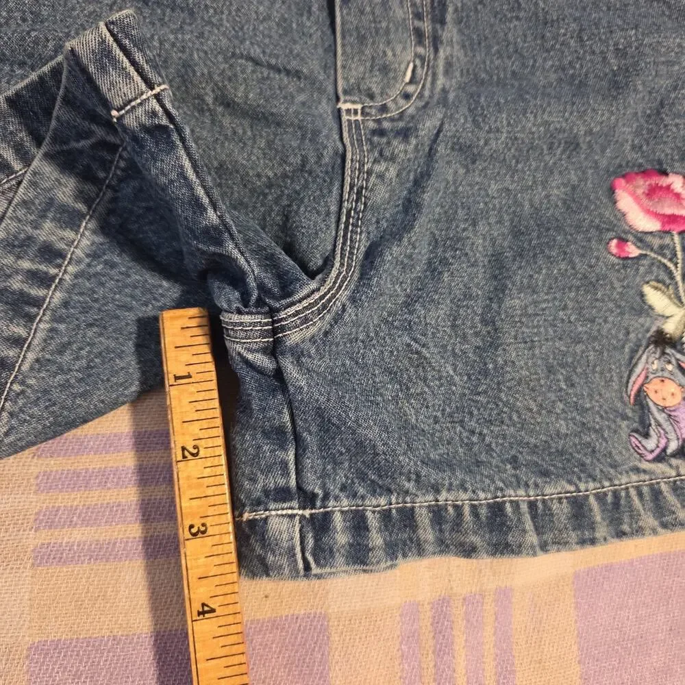 Vtg Eeyore Denim Womens Disney Overall Shorts Winnie The Pooh 90s Y2k Flowers - Picture 8 of 9